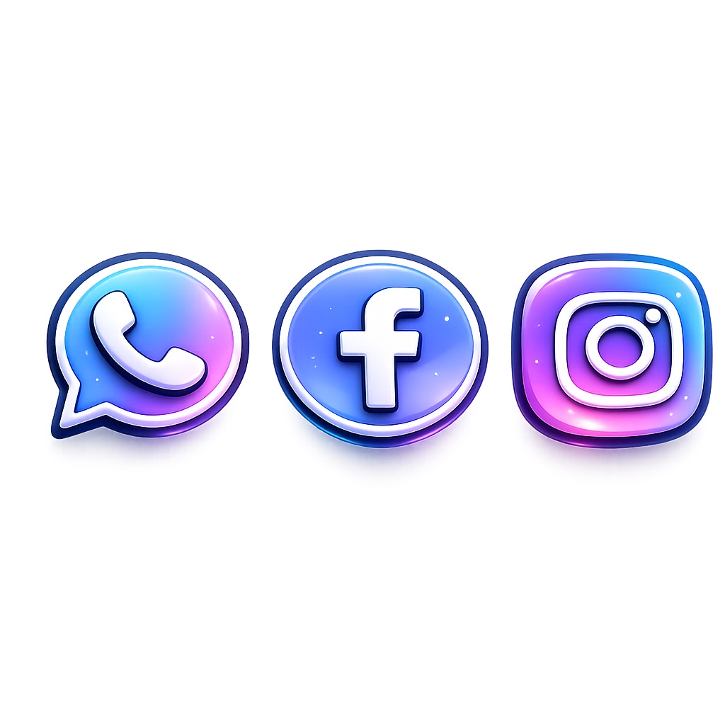 Gradient social icon set for WhatsApp, Facebook, and Instagram.